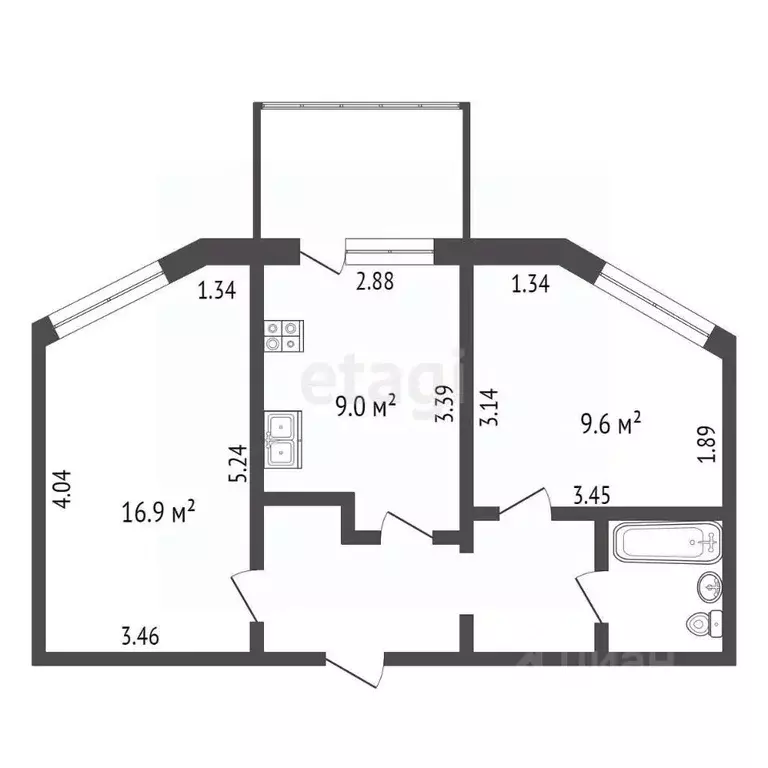 2-к кв. Саха (Якутия), Нерюнгри ул. Карла Маркса, 1 (46.8 м) - Фото 1