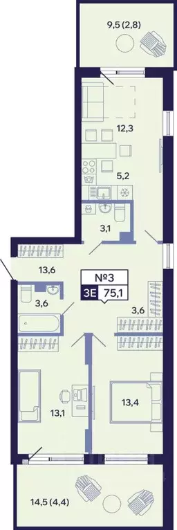 3-к кв. Саха (Якутия), Якутск ул. Новопортовская, 1Д (75.1 м) - Фото 0