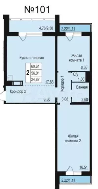 2-к. квартира, 65,2 м, 4/18 эт. - Фото 1