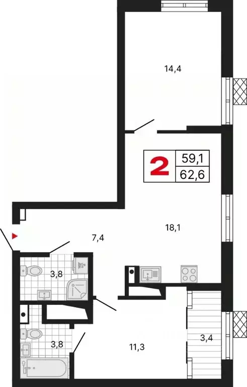 2-к кв. Свердловская область, Екатеринбург ул. Шаумяна, 11 (62.6 м) - Фото 1