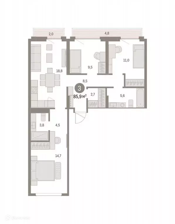 Продаётся 3-к квартира, 85.9 м - Фото 0
