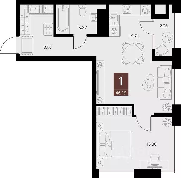 1-к кв. Рязанская область, Рязань ул. Бирюзова, 20с1 (46.15 м) - Фото 1