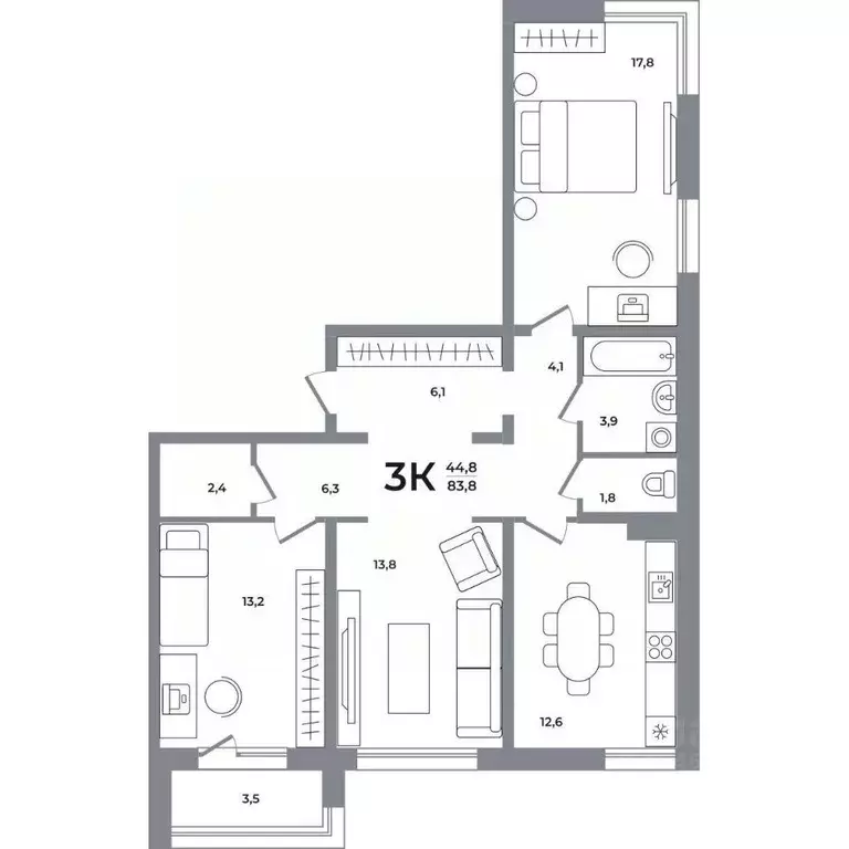 3-к кв. Новосибирская область, Новосибирск Беловежский мкр,  (83.0 м) - Фото 0