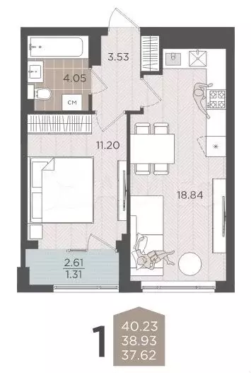 10 и более-к. квартира, 38,9 м, 6/9 эт. - Фото 1