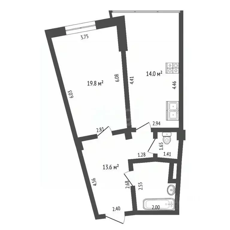 1-к кв. Тюменская область, Тюмень ул. Федюнинского, 7к1 (55.5 м) - Фото 2