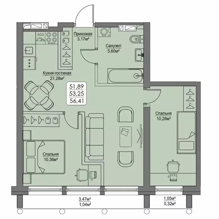 2-комнатная квартира: Владивосток, улица Мыс Кунгасный, 3Б (53.25 м) - Фото 2