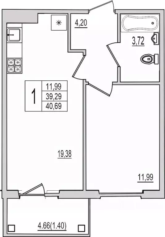 1-к кв. Псковская область, Псков Рижский просп., 94Г (40.69 м) - Фото 1