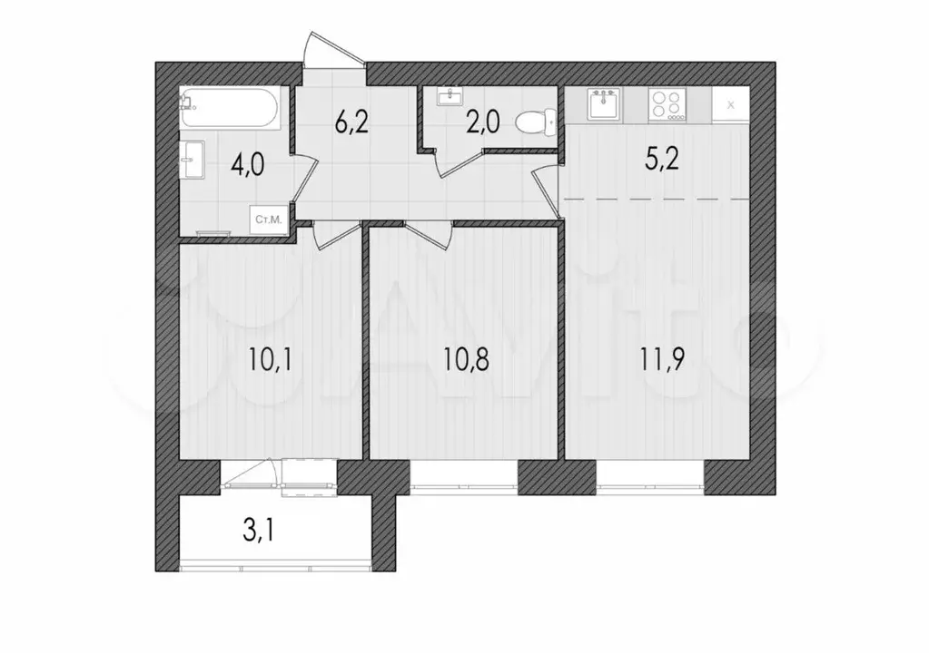 3-к. квартира, 53,3 м, 7/9 эт. - Фото 1