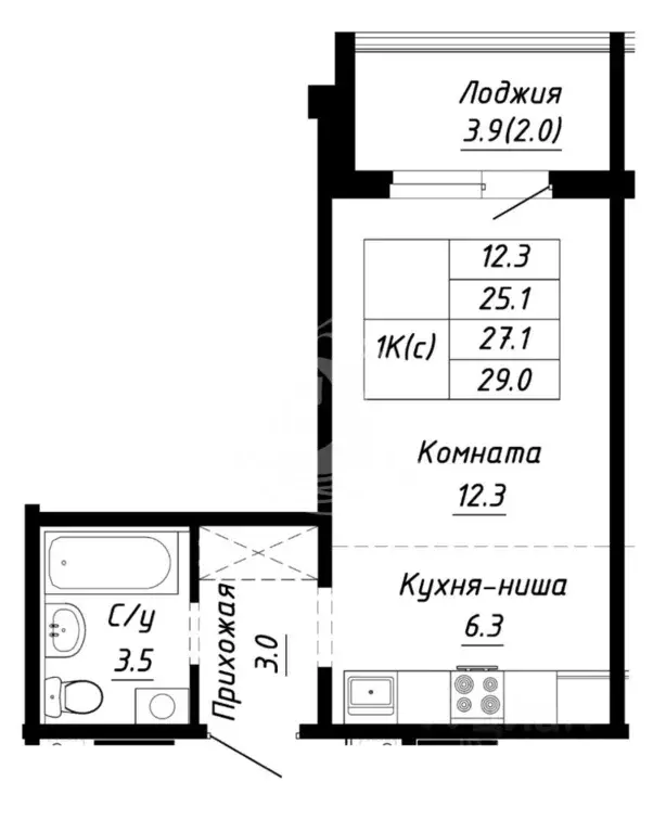 Студия Алтайский край, Барнаул ул. Им. Анатолия Мельникова, 1 (29.0 м) - Фото 2