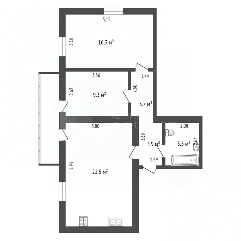 2-к кв. Тюменская область, Тюмень Широтная ул., 19к1 (61.2 м) - Фото 2