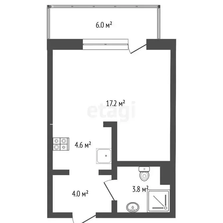 Квартира-студия: Тюмень, Профсоюзная улица, 49 (30.9 м) - Фото 0
