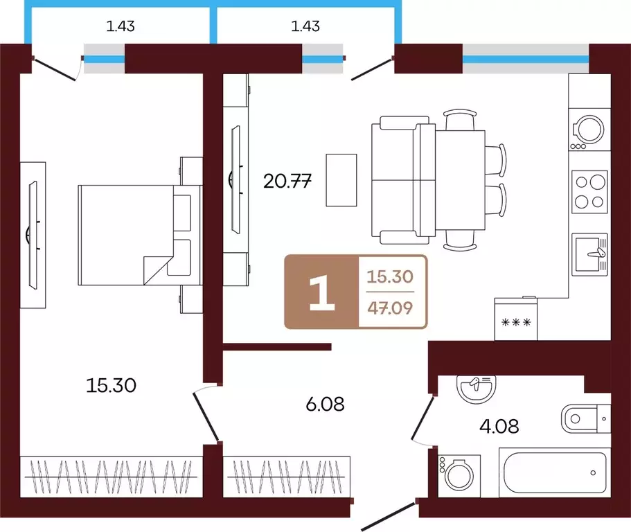 3-к кв. Башкортостан, Иглинский район, с. Акбердино  (49.79 м) - Фото 1