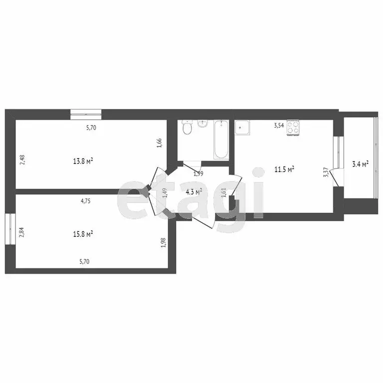 2-комнатная квартира: Тюмень, Олимпийская улица, 21 (48.8 м) - Фото 1