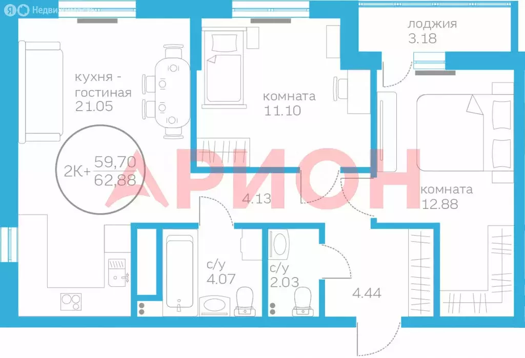 2-комнатная квартира: Тюмень, Героев Сталинградской битвы, 5 (59.9 м) - Фото 0