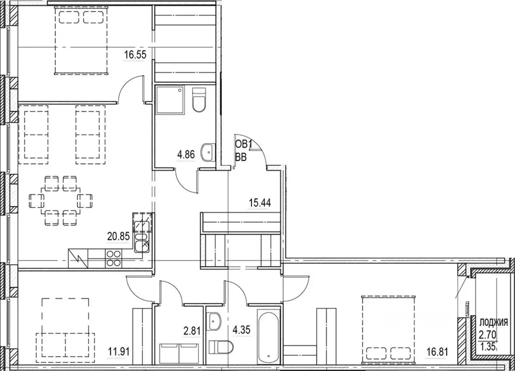 3-к кв. Санкт-Петербург просп. Энгельса, 31 (94.93 м) - Фото 1