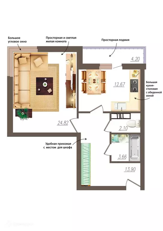 Продаётся 1-к квартира, 59 м - Фото 0