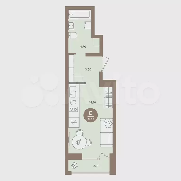 Квартира-студия, 23,6 м, 8/18 эт. - Фото 0