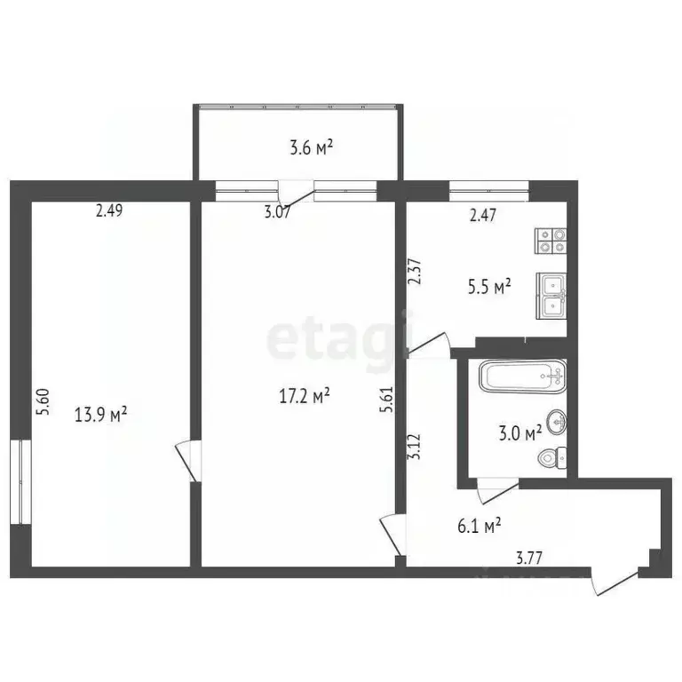 2-к кв. Крым, Ялта ул. Киевская, 7 (46.8 м) - Фото 1