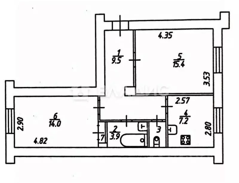 2-к кв. Тульская область, Тула просп. Ленина, 62 (52.2 м) - Фото 1