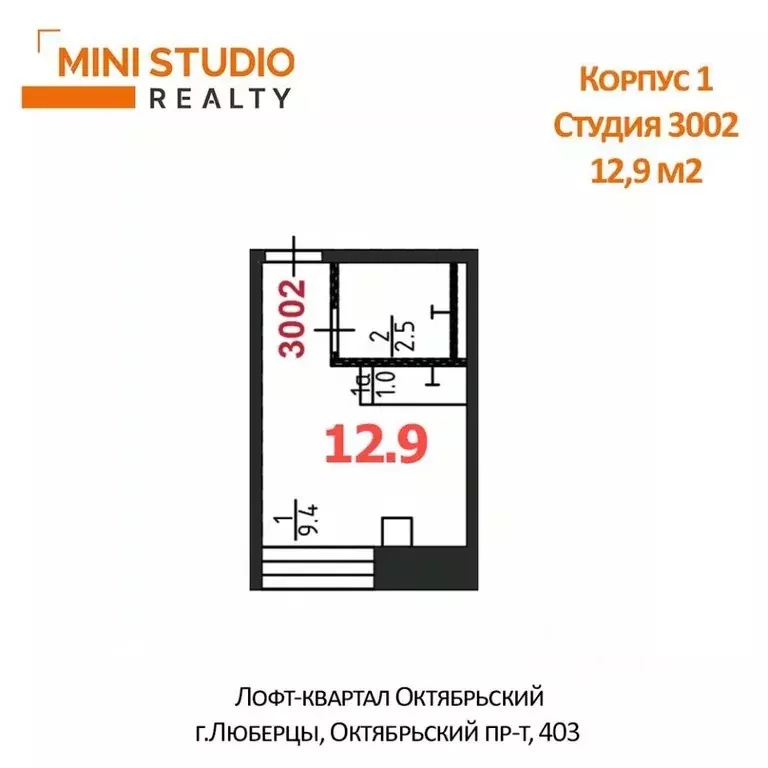 Студия Московская область, Люберцы Октябрьский просп., 403 (12.9 м) - Фото 2