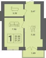 1-к. квартира, 21,7 м, 6/6 эт. - Фото 1