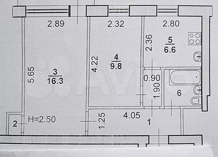 2-к. квартира, 44,3 м, 4/4 эт. - Фото 0