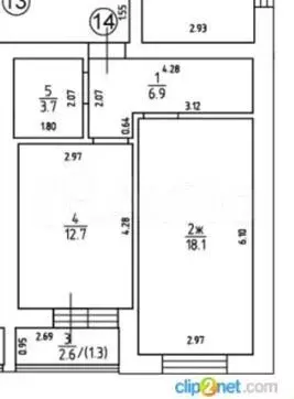 1-к. квартира, 44м, 5/5эт. - Фото 1