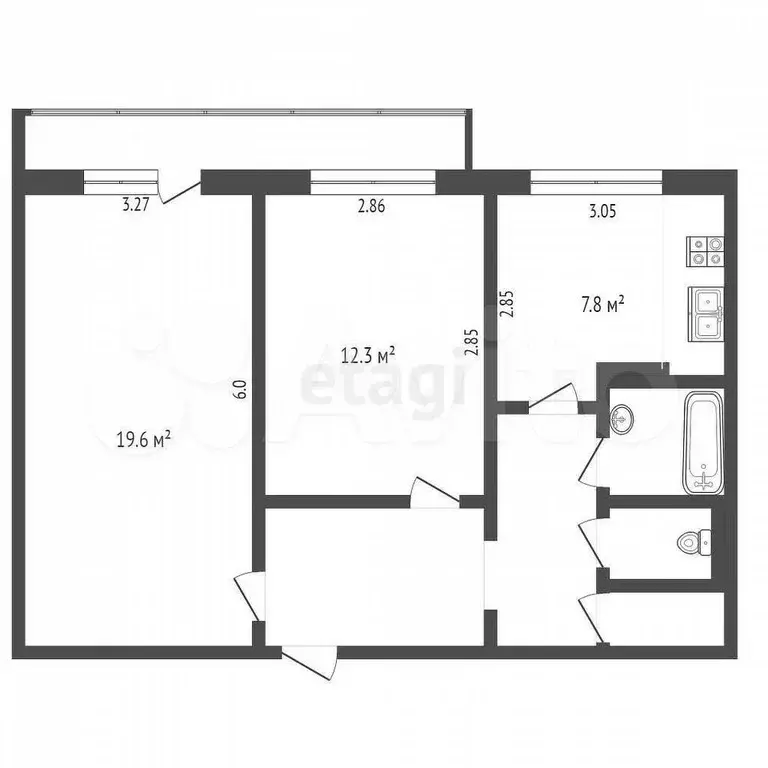 2-к. квартира, 53,5 м, 8/9 эт. - Фото 0