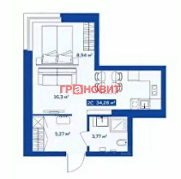 Студия Новосибирская область, Новосибирск ул. Кирова, 113/2 (33.38 м) - Фото 1