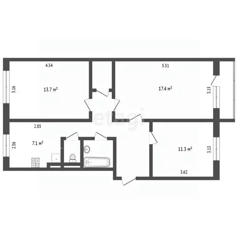 3-к кв. Ямало-Ненецкий АО, Муравленко ул. Муравленко, 33 (65.0 м) - Фото 2