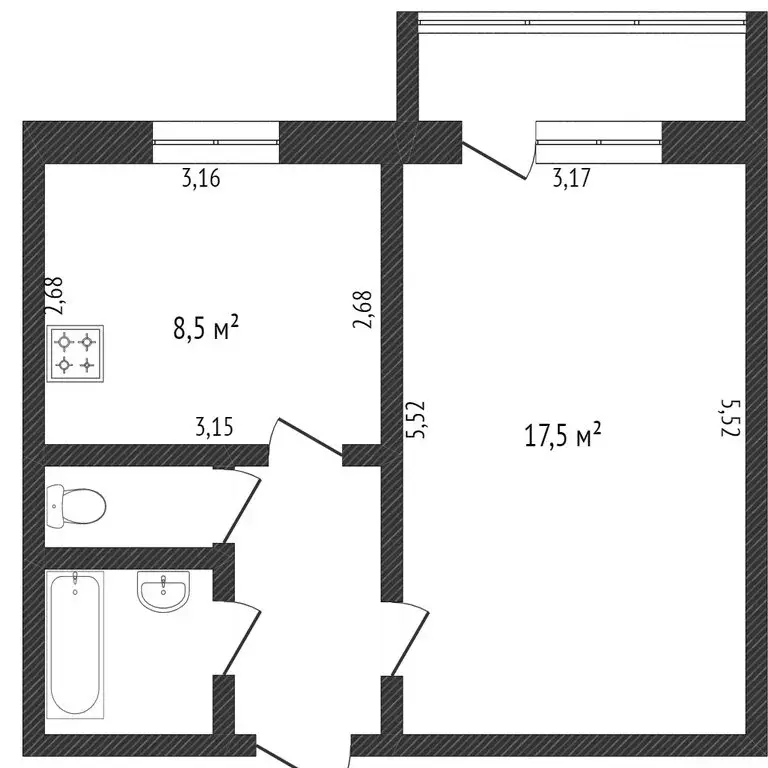 1-комнатная квартира: Белгород, Молодёжная улица, 16А (34.8 м) - Фото 0