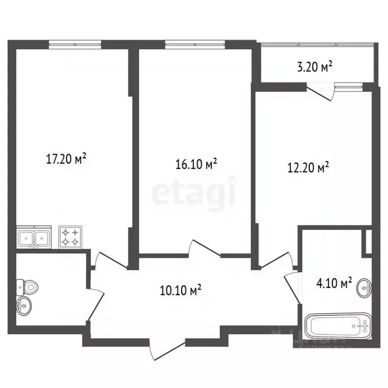 2-к кв. Санкт-Петербург ул. Федора Котанова, 13к1 (62.1 м) - Фото 2