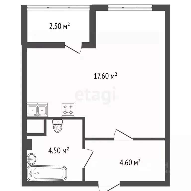 Студия Санкт-Петербург ул. Федора Котанова, 13к1 (29.0 м) - Фото 2