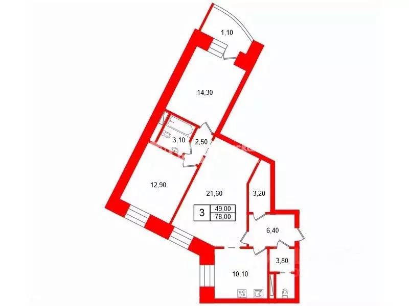 3-к кв. Санкт-Петербург Пулковское ш., 26к6 (78.0 м) - Фото 1
