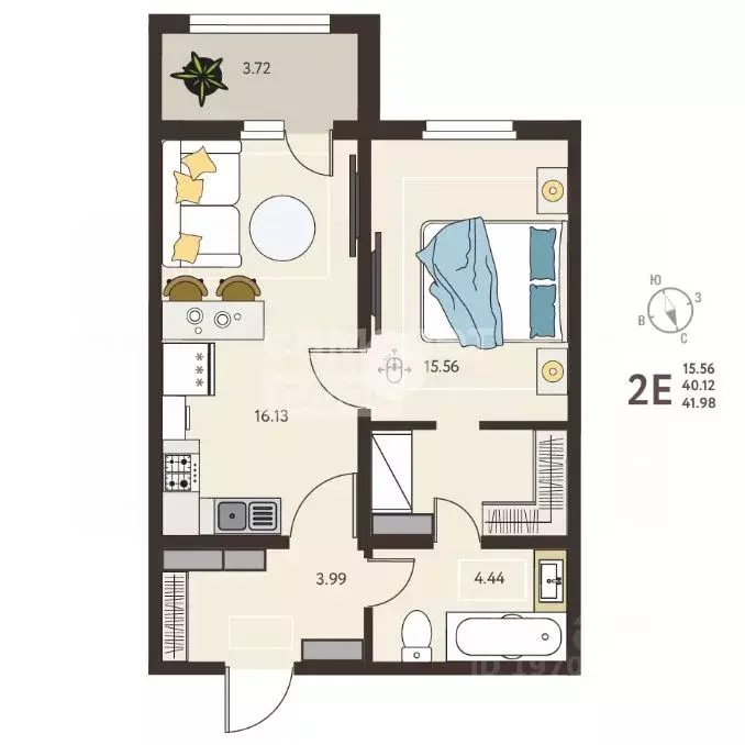 1-к кв. Курская область, Курск ул. Энгельса, 115 (41.98 м) - Фото 1