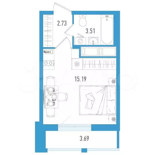 Квартира-студия, 22 м, 8/25 эт. - Фото 0