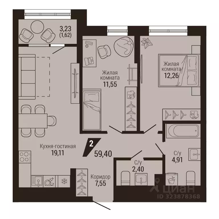 2-к кв. Свердловская область, Екатеринбург Центральный жилрайон, Дом 7 ... - Фото 2