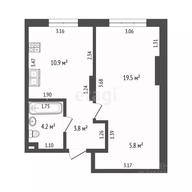 1-к кв. Тюменская область, Тюмень Новгородская ул., 20 (34.5 м) - Фото 1