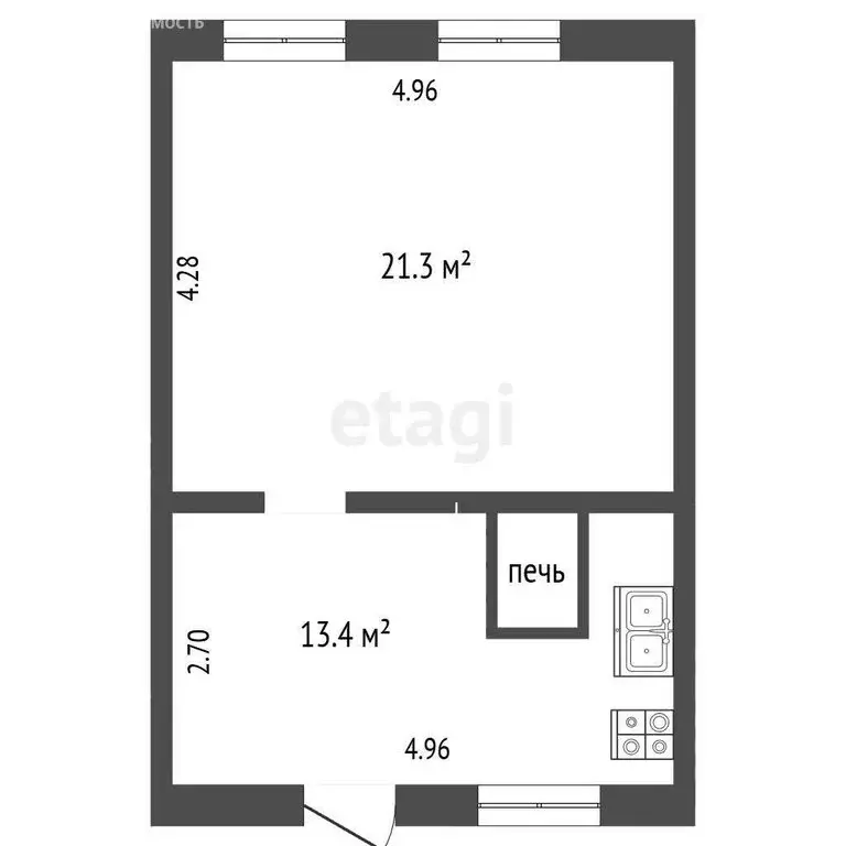 2-комнатная квартира: Прииртышский, Логовая улица, 6 (33 м) - Фото 1