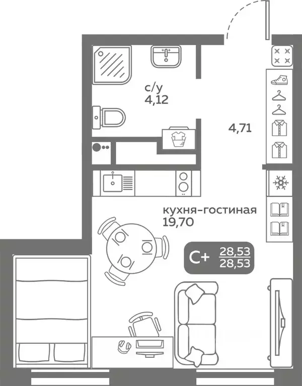 Студия Тюменская область, Тюмень ул. Вадима Бованенко, 10 (28.53 м) - Фото 0