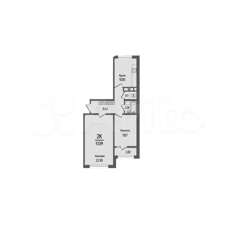 2-к. квартира, 57,4 м, 4/16 эт. - Фото 0