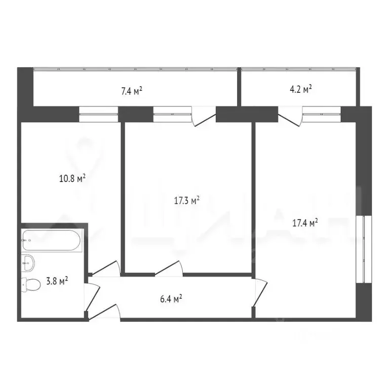2-к кв. Татарстан, Нижнекамск Тукая ул., 12 (46.0 м) - Фото 2