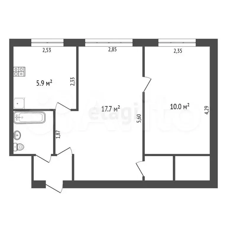 2-к. квартира, 40,1 м, 1/4 эт. - Фото 0