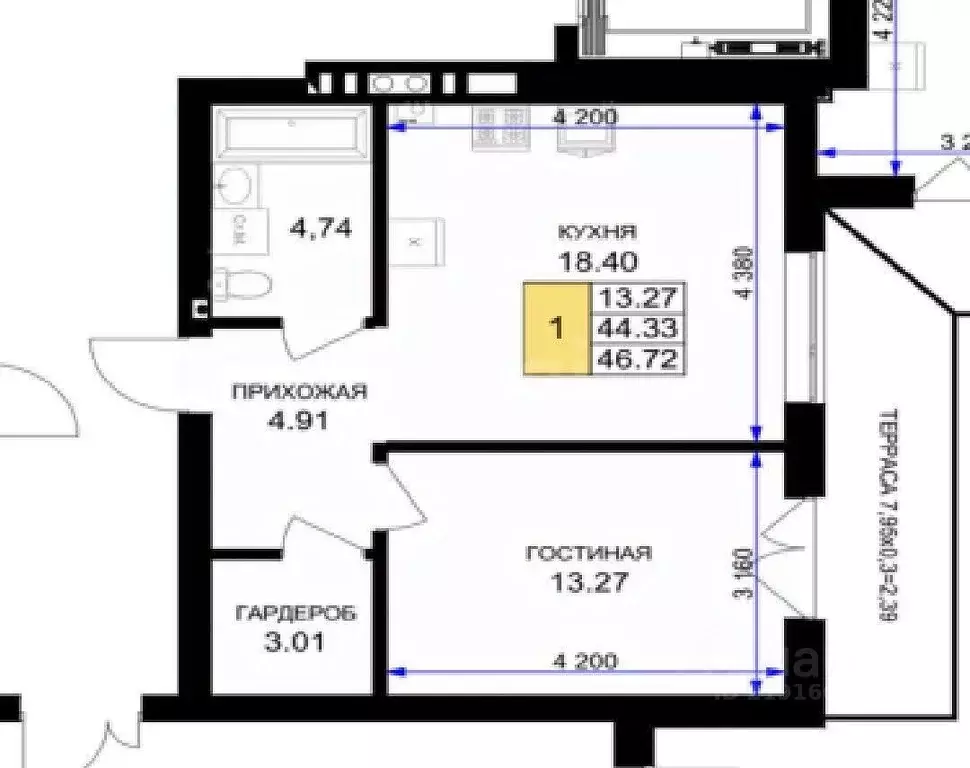 1-к кв. Калининградская область, Гурьевск Включи жилой комплекс (46.7 ... - Фото 2