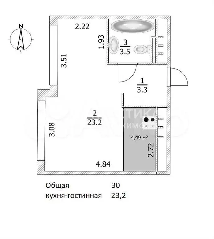 Апартаменты-студия, 30 м, 3/24 эт. - Фото 0