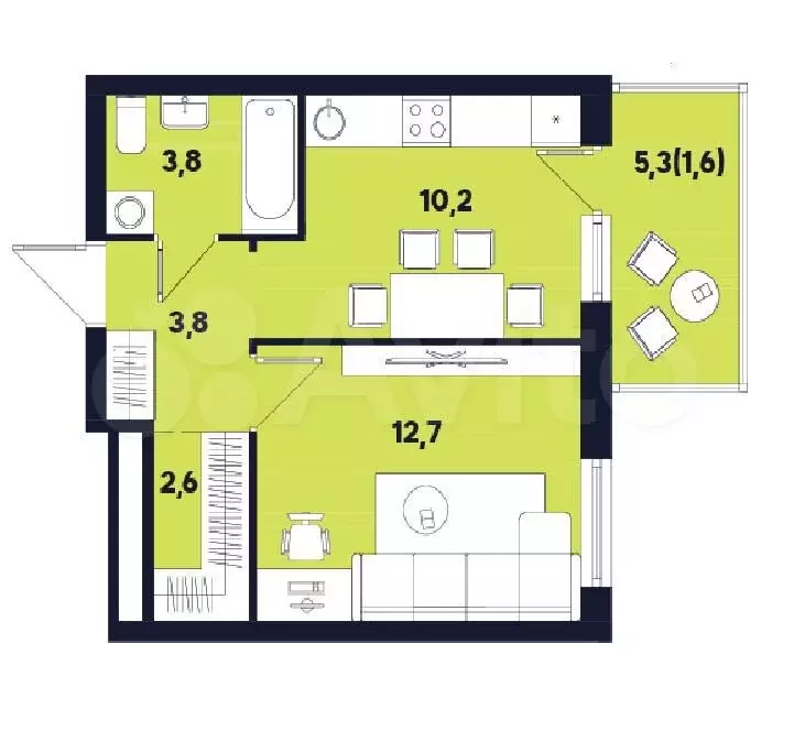 1-к. квартира, 33,5 м, 9/9 эт. - Фото 0