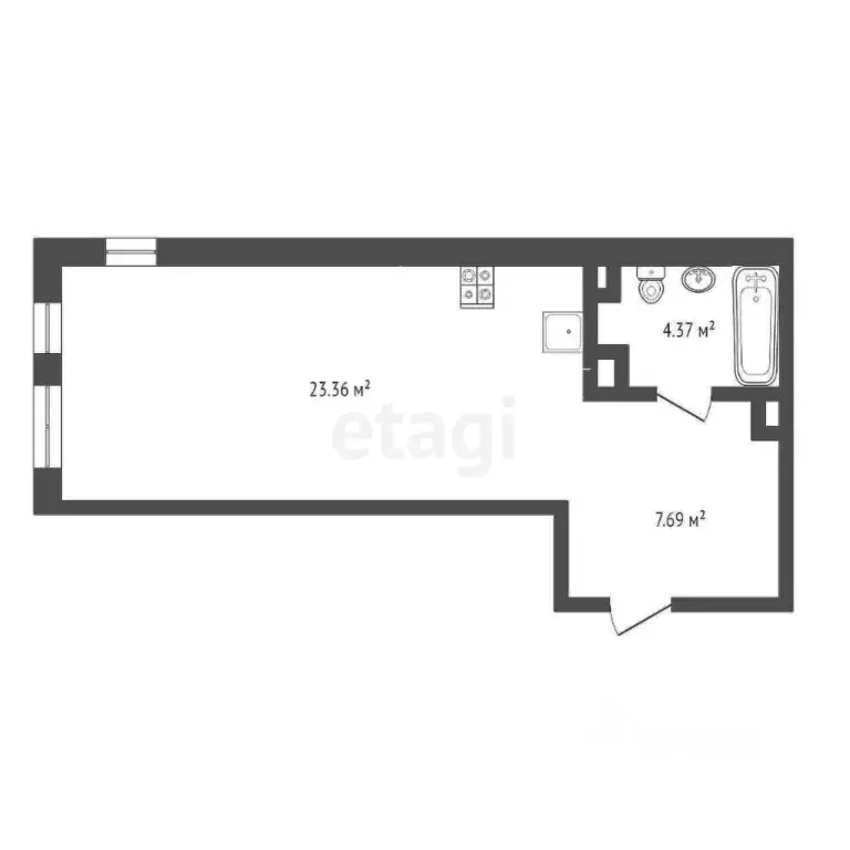 Студия Тюменская область, Тюмень ул. Алматинская, 4 (37.4 м) - Фото 1