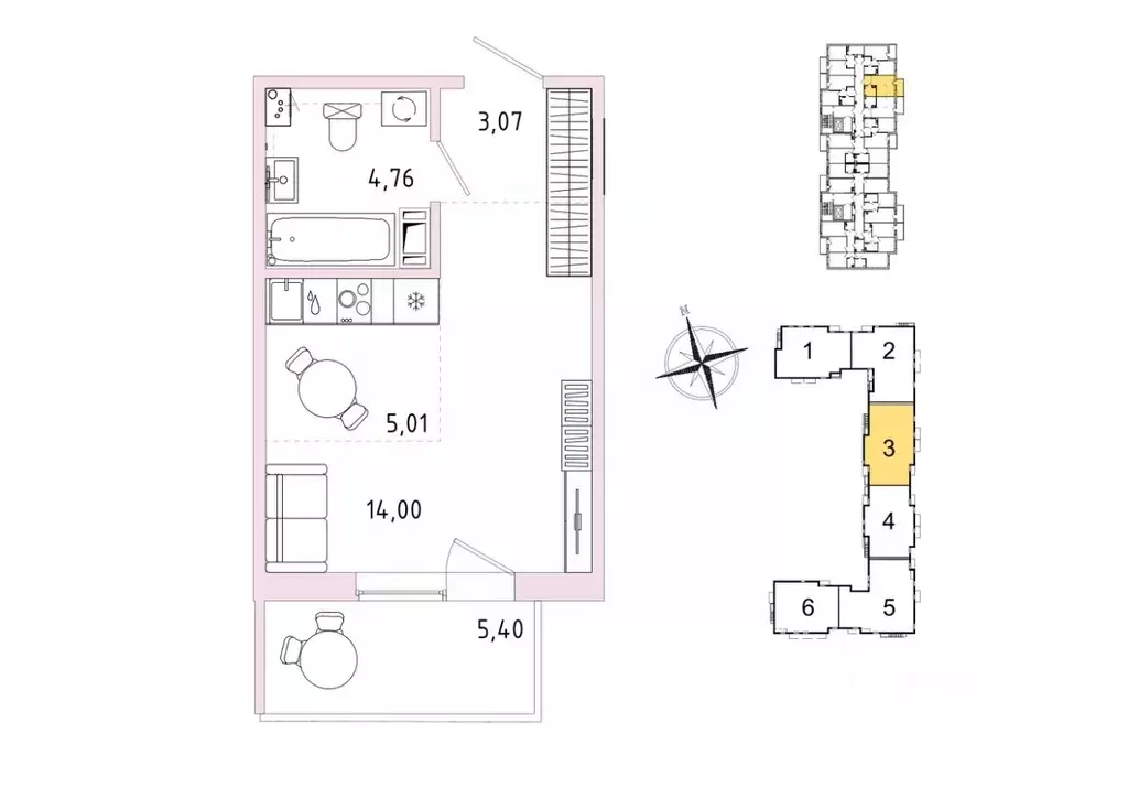 Студия Ленинградская область, Гатчина Въезд мкр,  (28.46 м) - Фото 1