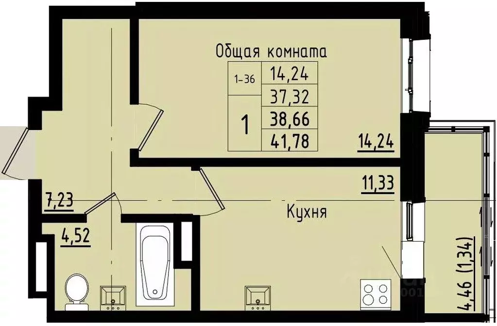 1-к кв. Саха (Якутия), Покровск ул. Орджоникидзе, 68 (38.66 м) - Фото 1