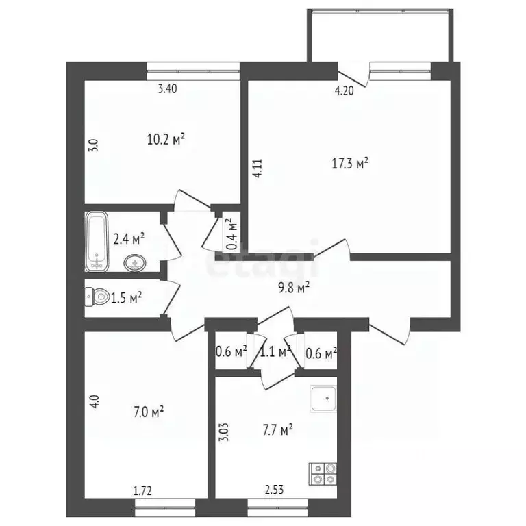 3-к кв. Крым, Евпатория ул. Перекопская, 10 (62.5 м) - Фото 2
